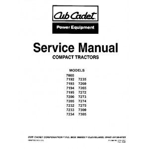 Cub Cadet 7000 Domestic Series Compact Service Manual