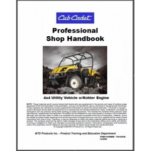 Cub Cadet Utility Vehicle w/Kohler Engine Professional Shop Service Manual