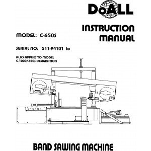 DoAll Band Saw Operators Manual Model No. C-650S and C/1000