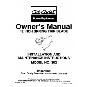 Cub Cadet 42" Spring Trip Blade Owners Manual Model No. 190-302-100